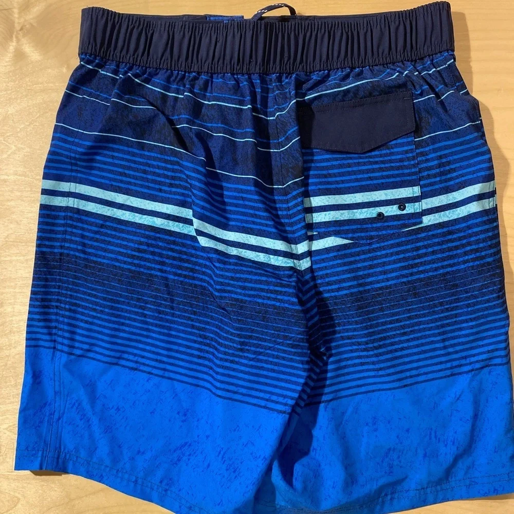 Ocean Coast Men's Blue Striped Swim Shorts Large (C)